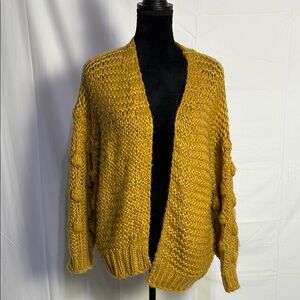 FAVLUX Yellow Chunky Knit Cardigan Sweater